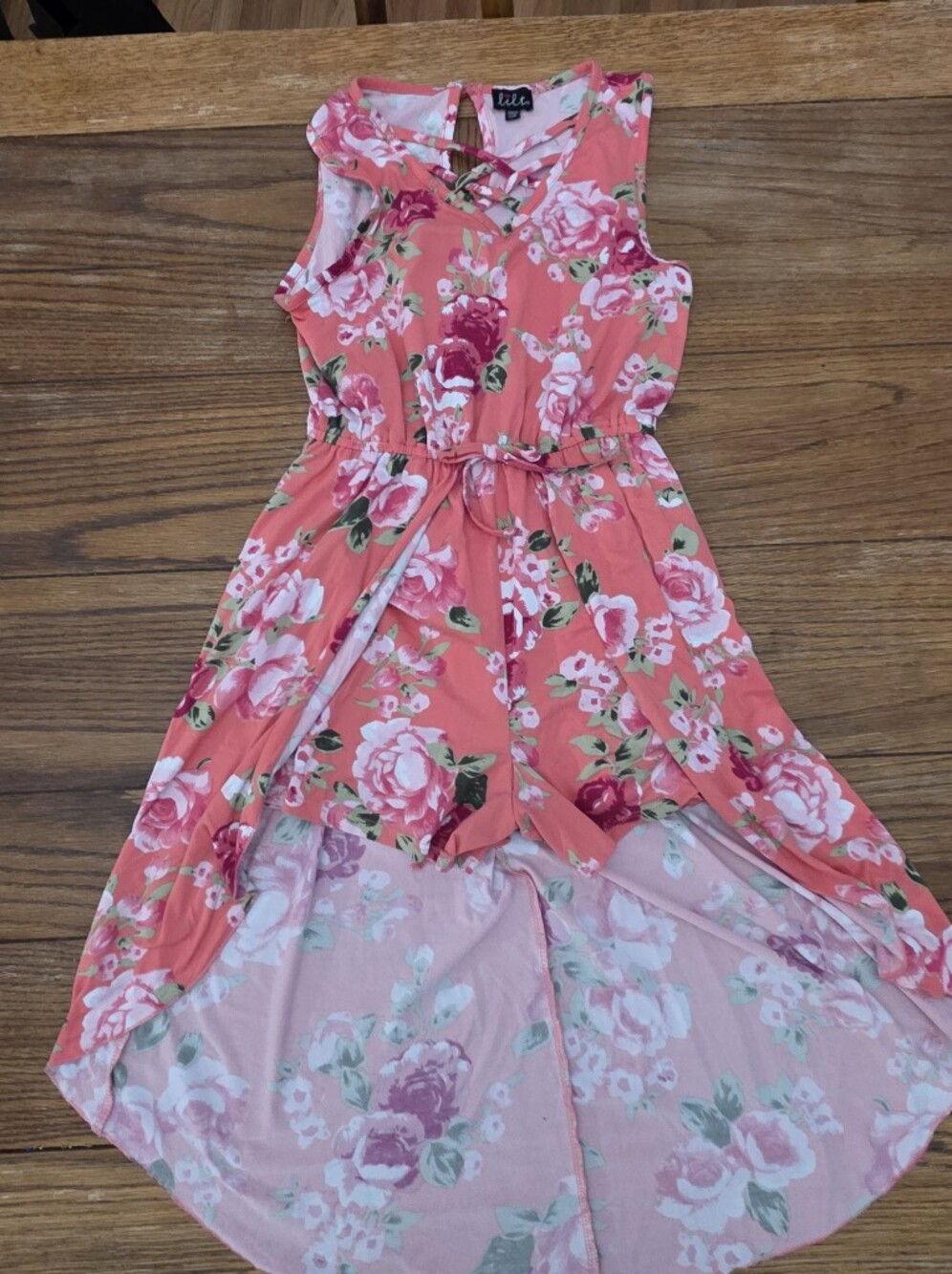 Lilt Floral Shorts Romper With Train in Pink & Red Size Large